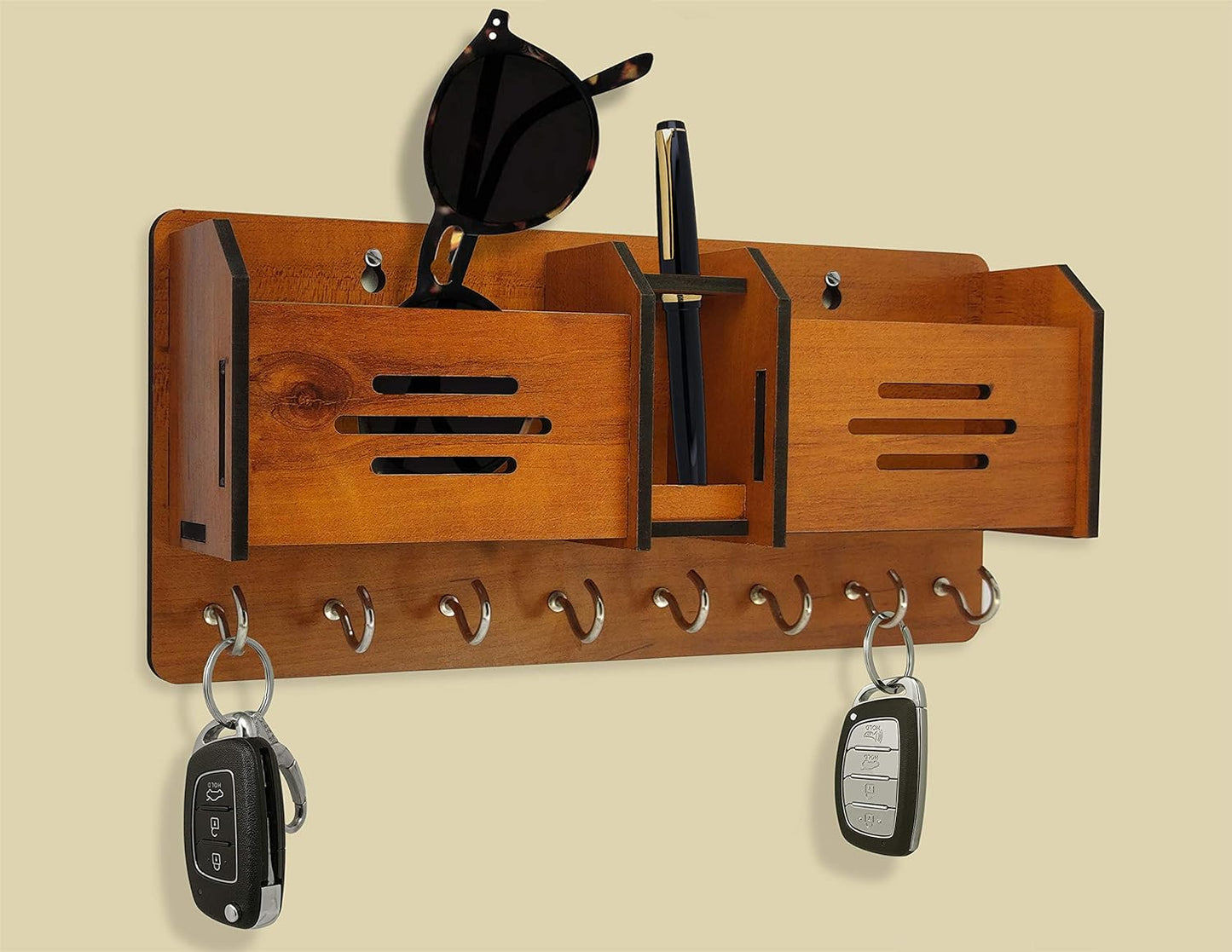 Premium Multipurpose Wooden Key Holder with Shelf | Wall Mounted Home Decor & Key Organizer