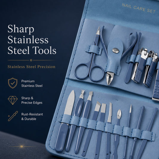 16-in-1 Professional Nail Care Kit | Stainless Steel Manicure & Pedicure Set with Nail Clippers, Scissors & Ear Pick | Random Color
