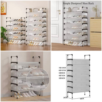 Premium Multi-Layer Dustproof Shoe Rack Organizer with Cover | Foldable Space Saving Storage