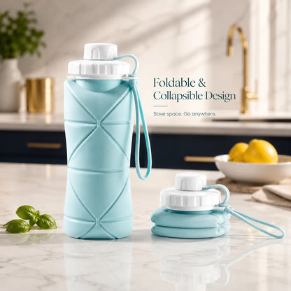 Silicon Foldable Bottle 600ml | Portable Travel Smart Water Bottle | Pocket Size Collapsible Design