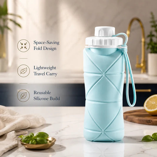 Silicon Foldable Bottle 600ml | Portable Travel Smart Water Bottle | Pocket Size Collapsible Design