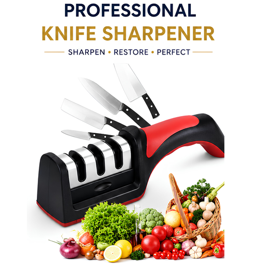 3-Stage Kitchen Knife Sharpener | Manual Blade Sharpener for Home & Professional Use