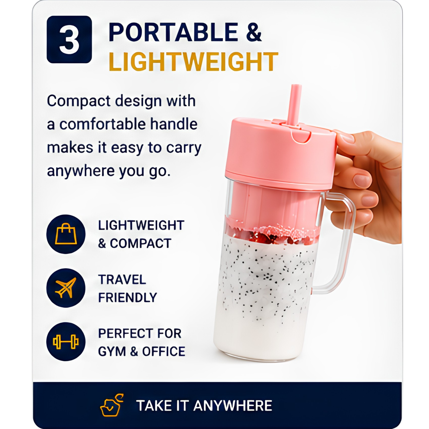 Portable Mini Crusher Juicer – USB Rechargeable Electric Juice Cup with Straw & Handle for Fresh Shakes and Smoothies