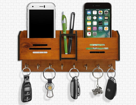 Premium Multipurpose Wooden Key Holder with Shelf | Wall Mounted Home Decor & Key Organizer