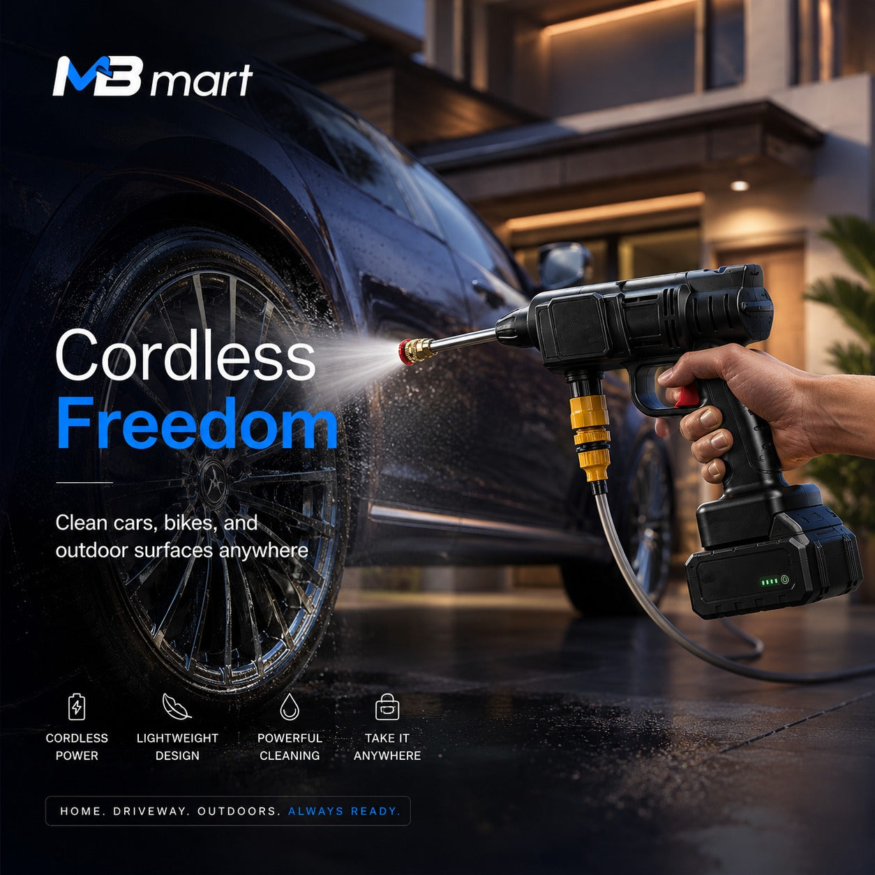 Rechargeable 21V Car Wash Spray Gun | Cordless High Pressure Cleaner | Portable Power Washer