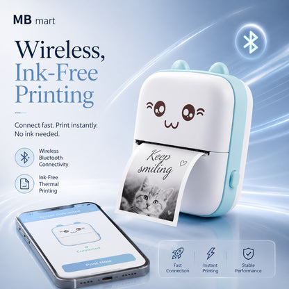 Wireless Mini Thermal Printer | Portable Bluetooth Pocket Printer | 1 Roll Included