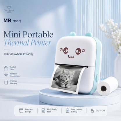 Wireless Mini Thermal Printer | Portable Bluetooth Pocket Printer | 1 Roll Included