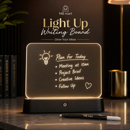 LED Light-Up Message Board | Reusable Acrylic Writing Pad with Stand & Erasable Pens for Kids, Study & Home Decoration
