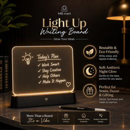 LED Light-Up Message Board | Reusable Acrylic Writing Pad with Stand & Erasable Pens for Kids, Study & Home Decoration