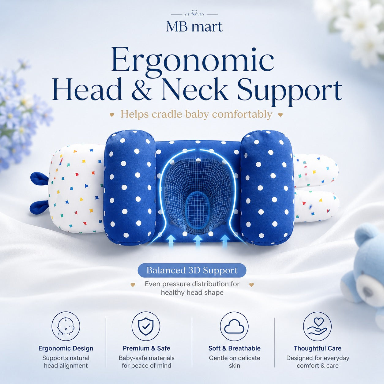 Newborn Baby Head Support Cushion | Adjustable Soft Pillow | Comfortable Infant Support