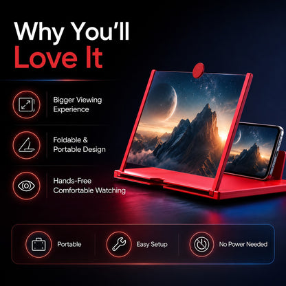12-Inch HD Mobile Screen Magnifier | 3D Video Amplifier & Foldable Smartphone Stand | Eye Protection Screen Enlarger for Movies, Gaming & Reading (Random Color)