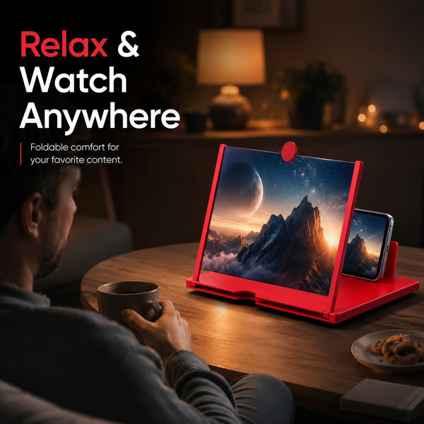 12-Inch HD Mobile Screen Magnifier | 3D Video Amplifier & Foldable Smartphone Stand | Eye Protection Screen Enlarger for Movies, Gaming & Reading (Random Color)