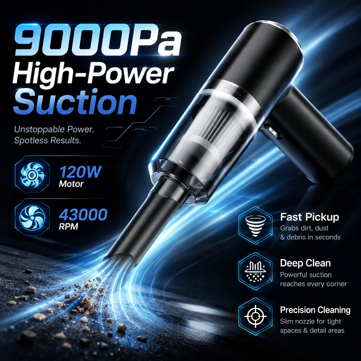 3-in-1 Portable Wireless Vacuum Cleaner AS-228 | Cordless Handheld Vacuum with Powerful Suction for Car, Home, Office & Everyday Cleaning