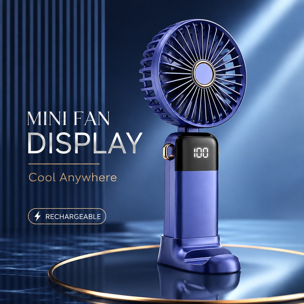 USB-C Rechargeable Mini Fan | Digital Display Handheld Portable Cooling Fan for Home, Office & Travel (Random Color)