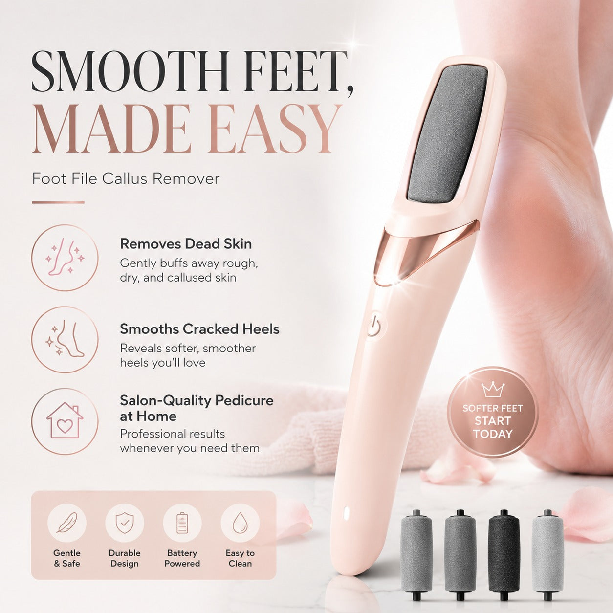 Rechargeable Electric Pedi Foot Filer | Professional Callus Remover for Dry, Cracked & Dead Skin | Portable Pedicure Tool for Soft, Smooth Feet