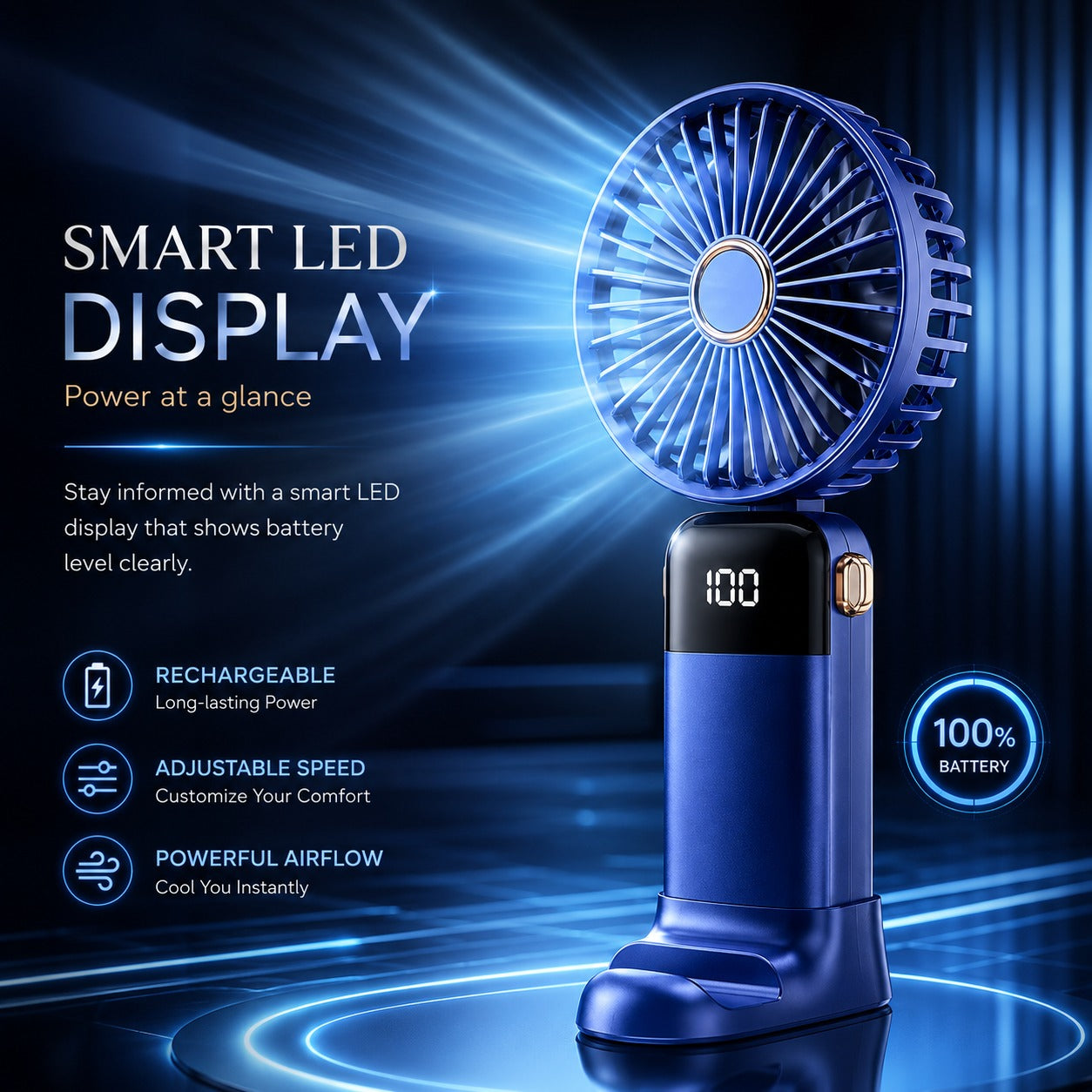 USB-C Rechargeable Mini Fan | Digital Display Handheld Portable Cooling Fan for Home, Office & Travel (Random Color)