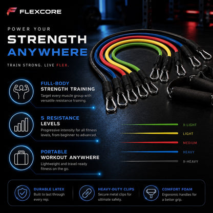 11PCS Resistance Bands Set | Adjustable Latex Pull Rope Workout Kit with Door Anchor, Handles & Ankle Straps | Home Gym Fitness Training Equipment