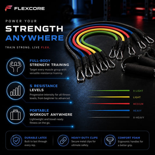 11PCS Resistance Bands Set | Adjustable Latex Pull Rope Workout Kit with Door Anchor, Handles & Ankle Straps | Home Gym Fitness Training Equipment