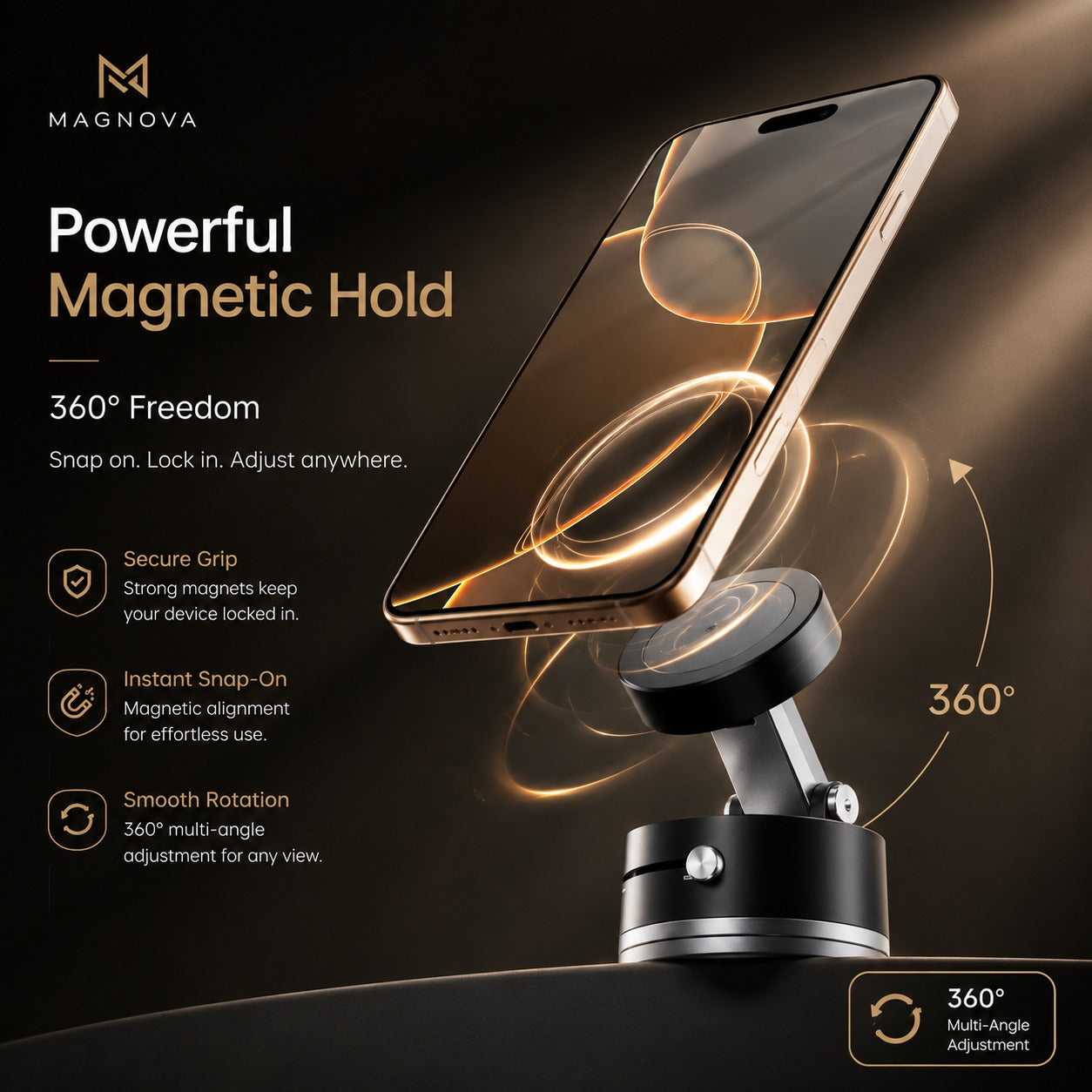 360° Folding Magnetic Phone Holder | Vacuum Suction Car Mount with Strong Magnetic Grip | Adjustable Dashboard, Windshield & Desk Mobile Stand