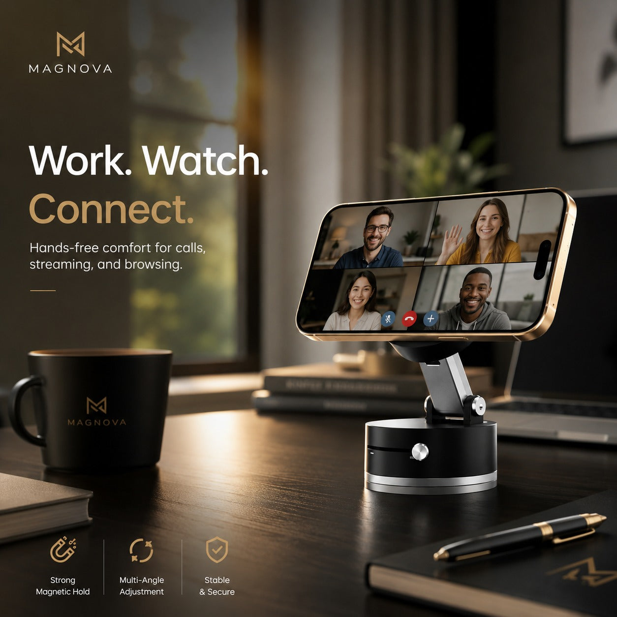 360° Folding Magnetic Phone Holder | Vacuum Suction Car Mount with Strong Magnetic Grip | Adjustable Dashboard, Windshield & Desk Mobile Stand