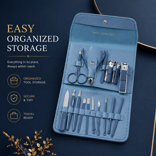 16-in-1 Professional Nail Care Kit | Stainless Steel Manicure & Pedicure Set with Nail Clippers, Scissors & Ear Pick | Random Color