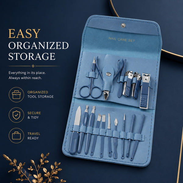 16-in-1 Professional Nail Care Kit | Stainless Steel Manicure & Pedicure Set with Nail Clippers, Scissors & Ear Pick | Random Color