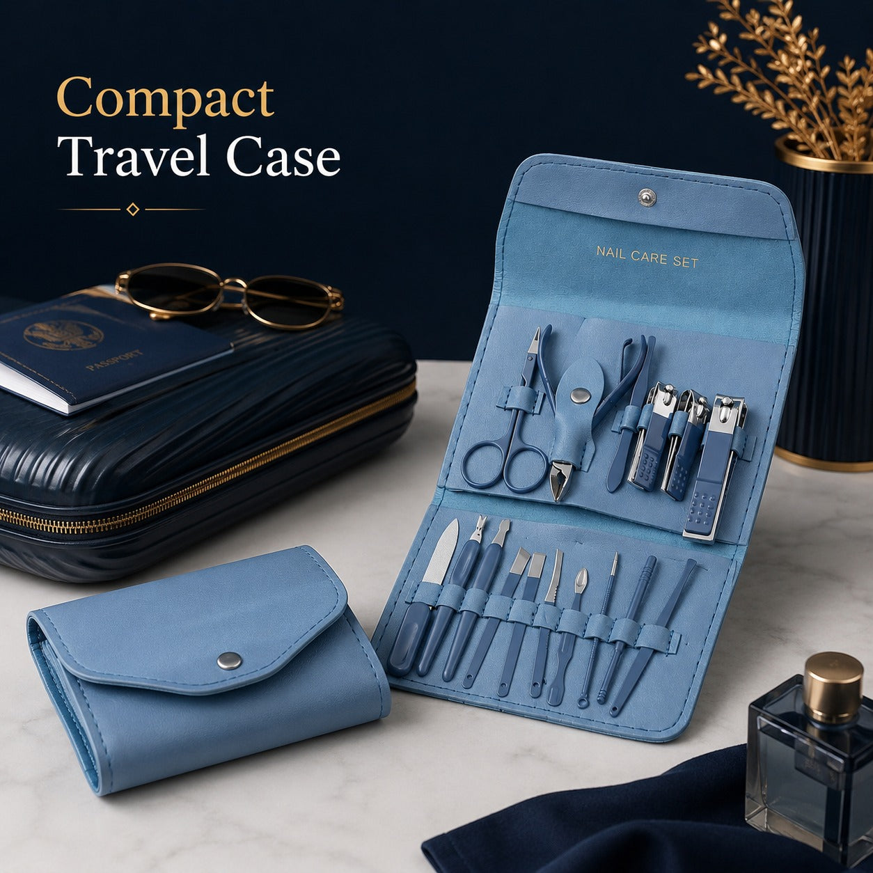 16-in-1 Professional Nail Care Kit | Stainless Steel Manicure & Pedicure Set with Nail Clippers, Scissors & Ear Pick | Random Color