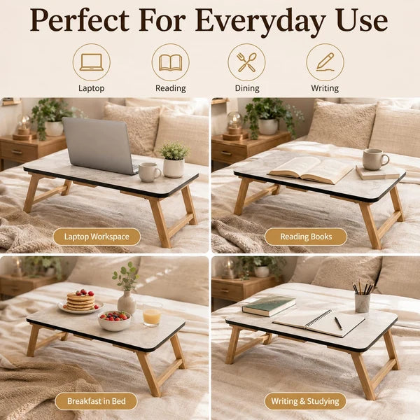 Multi-Purpose Wooden Folding Table – Portable Laptop Desk for Bed, Sofa, Study, Work & Breakfast