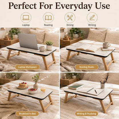 Multi-Purpose Wooden Folding Table – Portable Laptop Desk for Bed, Sofa, Study, Work & Breakfast
