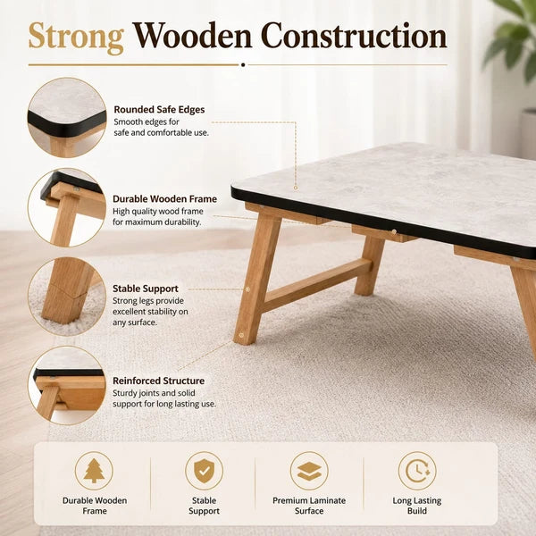 Multi-Purpose Wooden Folding Table – Portable Laptop Desk for Bed, Sofa, Study, Work & Breakfast