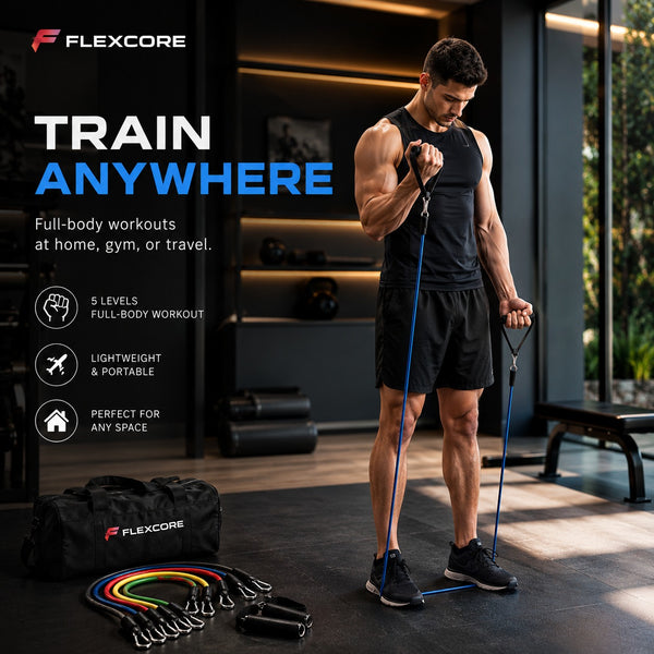 11PCS Resistance Bands Set | Adjustable Latex Pull Rope Workout Kit with Door Anchor, Handles & Ankle Straps | Home Gym Fitness Training Equipment
