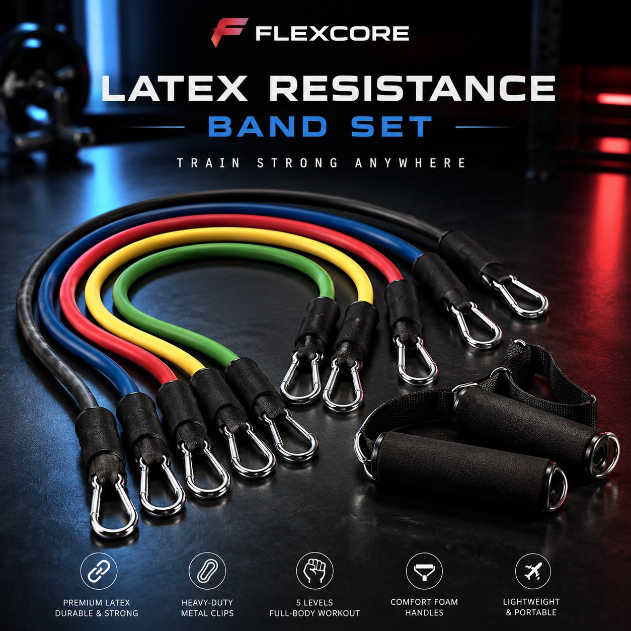 11PCS Resistance Bands Set | Adjustable Latex Pull Rope Workout Kit with Door Anchor, Handles & Ankle Straps | Home Gym Fitness Training Equipment