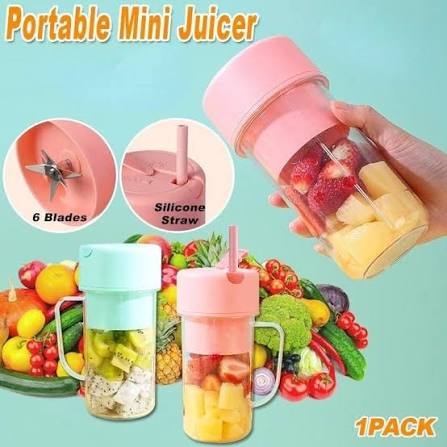 Portable Mini Crusher Juicer – USB Rechargeable Electric Juice Cup with Straw & Handle for Fresh Shakes and Smoothies