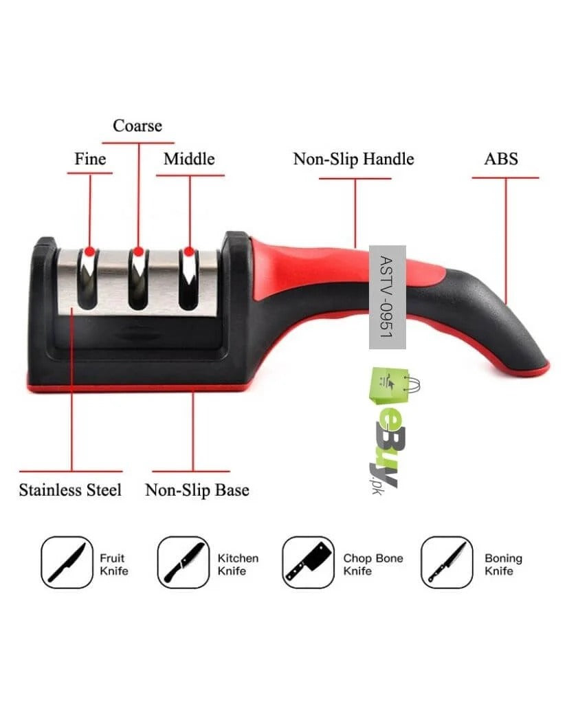 3-Stage Kitchen Knife Sharpener | Manual Blade Sharpener for Home & Professional Use