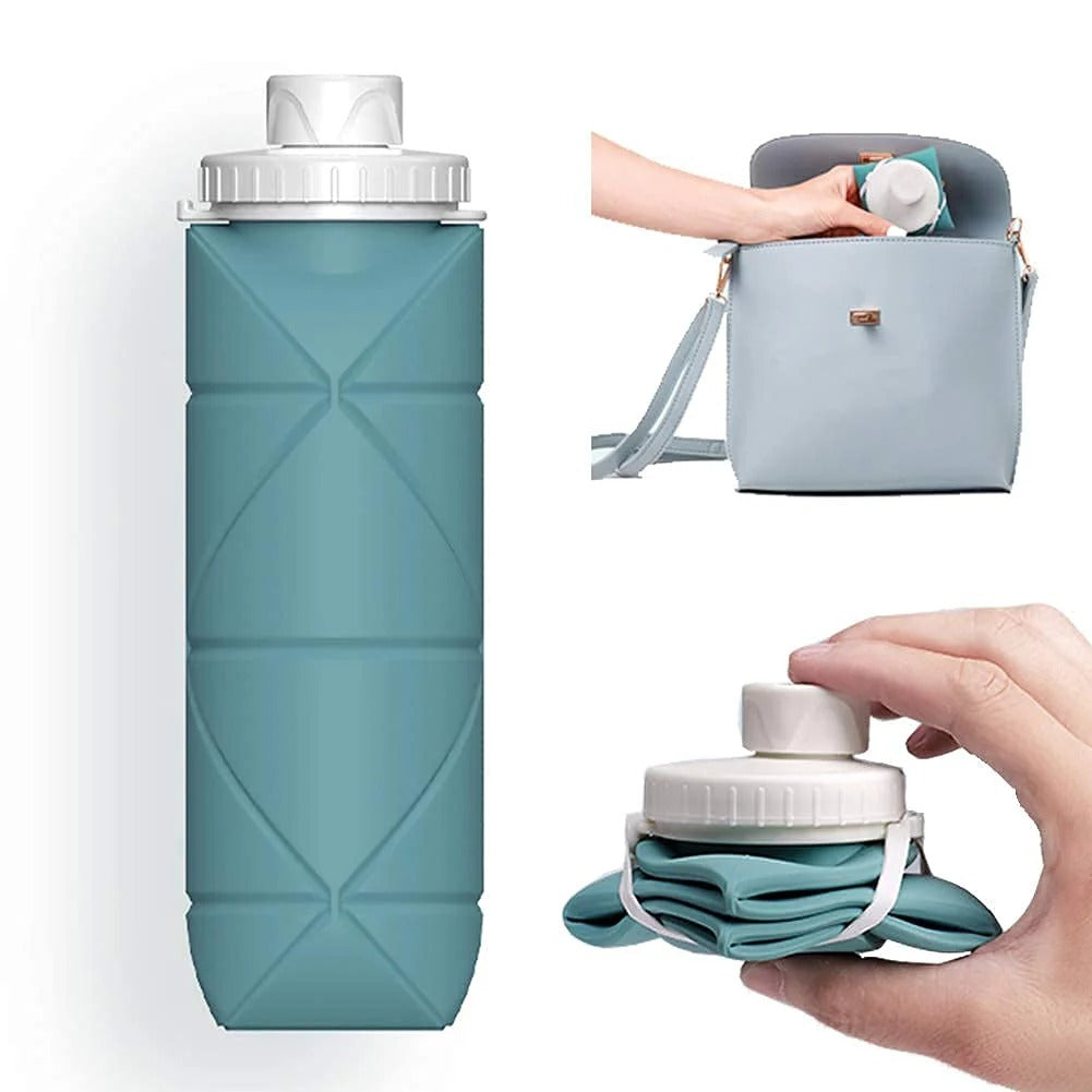 Silicon Foldable Bottle 600ml | Portable Travel Smart Water Bottle | Pocket Size Collapsible Design