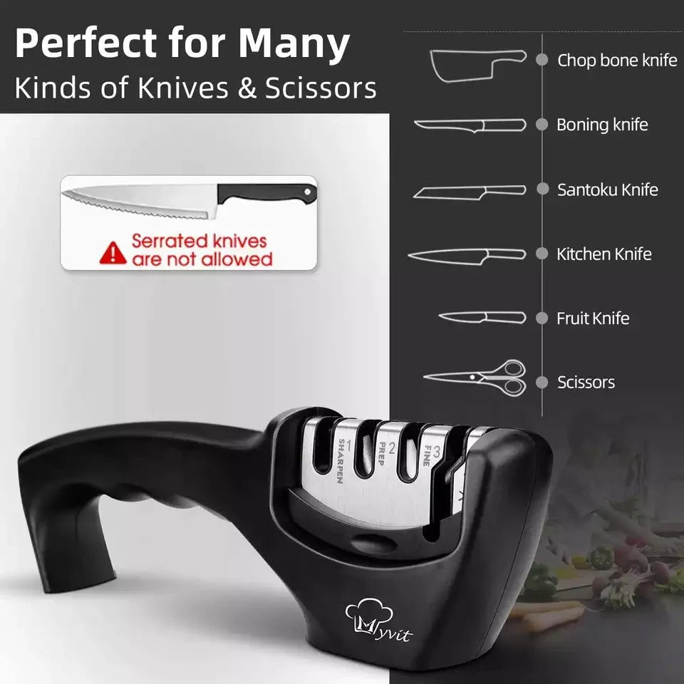 3-Stage Kitchen Knife Sharpener | Manual Blade Sharpener for Home & Professional Use